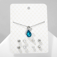 Гарнитур 5 предметов: 4 пары пусет, кулон &laquo;Капелька&raquo;, цвет бело-голубой в серебре, 45 см