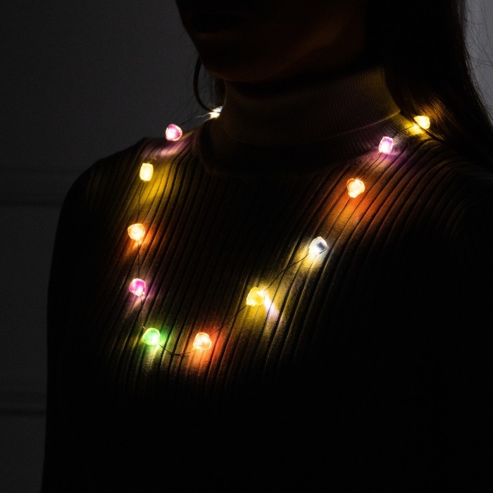 Светодиодные бусы Светодиодные бусы "Сердечки", 80 см, LED(1608)-16-4.6V, AG13x3 (в компл.), 3 режима, свечение тёплое белое