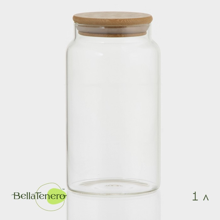 Банка стеклянная для хранения сыпучих продуктов Bella Tenero &laquo;Эко&raquo;, 1 л, 9,5&times;18 см, с бамбуковой крышкой