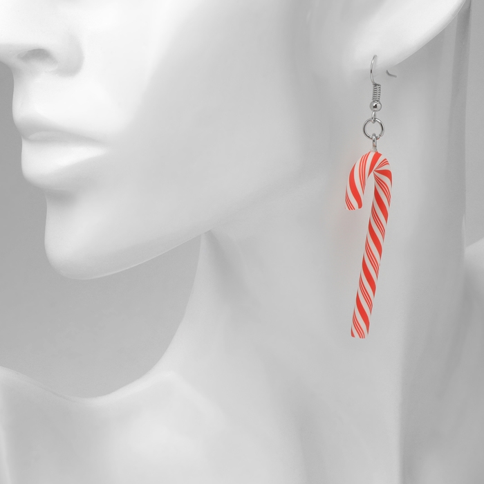 Новый год! Серьги &laquo;Новогодние&raquo; леденец, цвет бело-красный в серебре