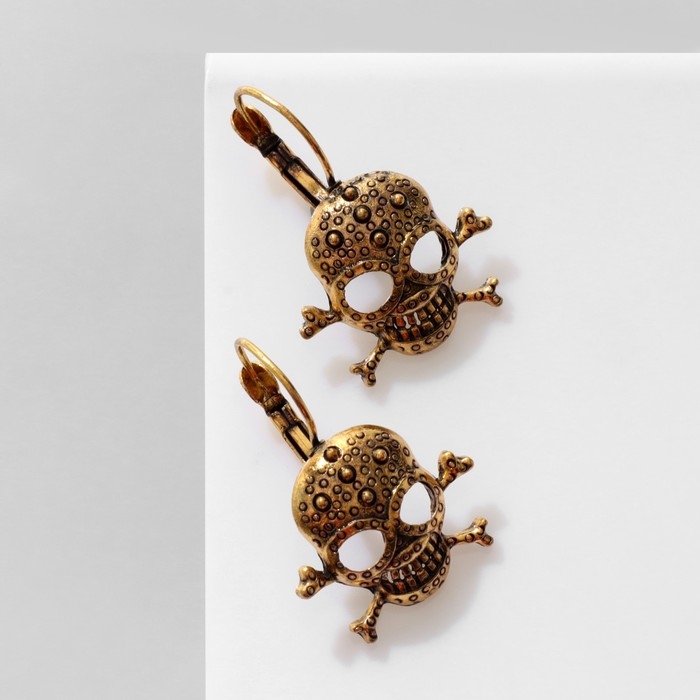 Серьги &laquo;Череп&raquo; в кругах, цвет чернёное золото