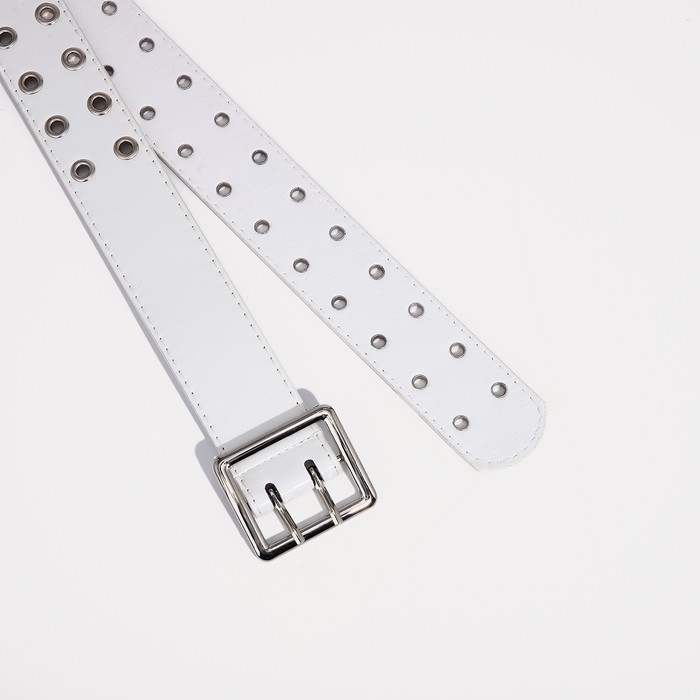 Ремень женский, ширина 4 см, люверсы, пряжка металл, цвет белый
