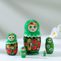 Матрёшка «Божья коровка», зелёное платье, 5 кукольная, 10-12 см Матрёшка «Божья коровка», зелёное платье, 5 кукольная, 10-12 см