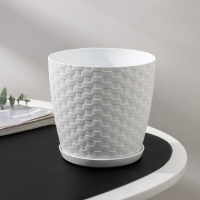 Горшок для цветов с поддоном &laquo;Ротанг&raquo;, 1,2 л, цвет белый