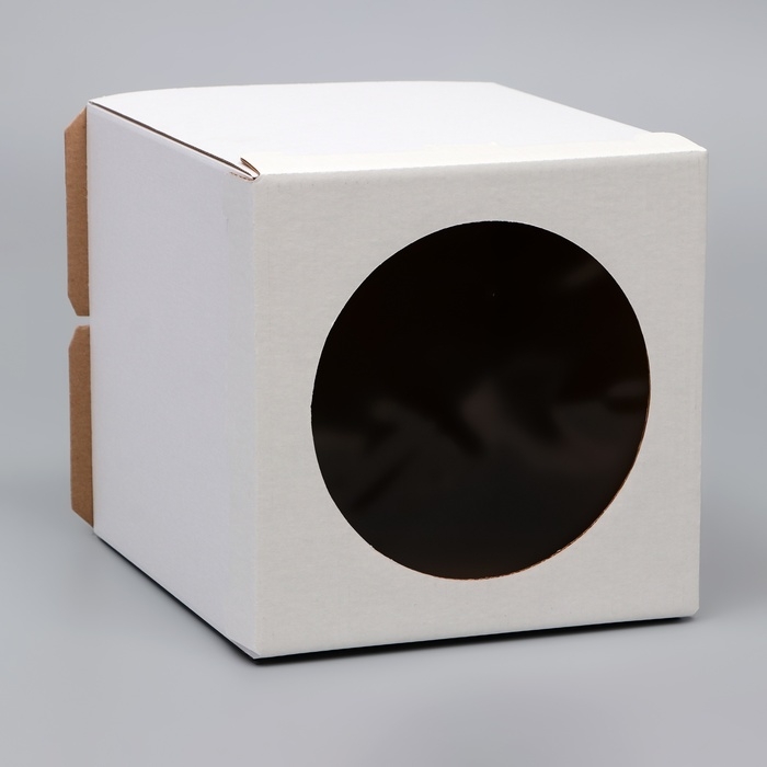 Коробка под торт с окном, "Круг", белая, 26 х 26 х 30 см
