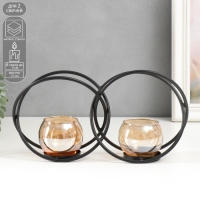 Подсвечник металл, стекло на 2 свечи "Чёрные круги" d-4 см 24х7х12 см Подсвечник металл, стекло на 2 свечи "Чёрные круги" d-4 см 24х7х12 см