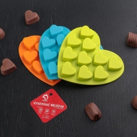 Форма для конфет и шоколада Доляна &laquo;Сердечки&raquo;, силикон, 15&times;14.5&times;1.5 см, 10 ячеек, МИКС