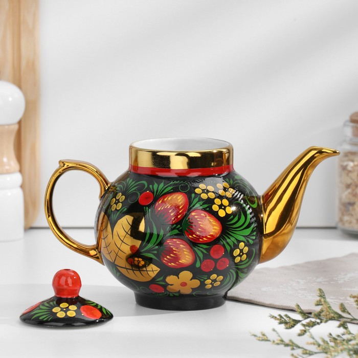 Набор &laquo;Хохлома&raquo;, овал, 3 предмета, самовар 3 л, заварочный чайник 0,7 л, поднос