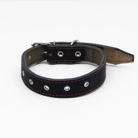 Ошейник комбинированный кожа/брезент, безразмерный, 70 х 3,5 см, ОШ 25-60 см, синий Ошейник комбинированный кожа/брезент, безразмерный, 70 х 3,5 см, ОШ 25-60 см, синий
