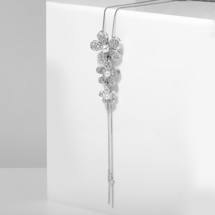 Кулон &laquo;Цветы&raquo; с жемчугом, цвет белый в серебре, 70 см