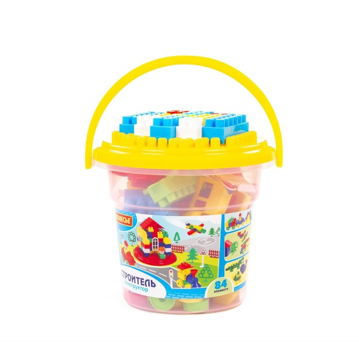 Конструктор &laquo;Строитель&raquo; 84 эл в ведре с крышкой