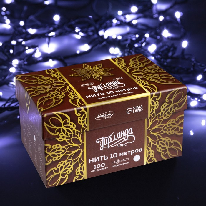 Гирлянда &laquo;Нить&raquo; 10 м, IP44, УМС, тёмная нить, 100 LED, свечение белое, мерцание белым, 220 В