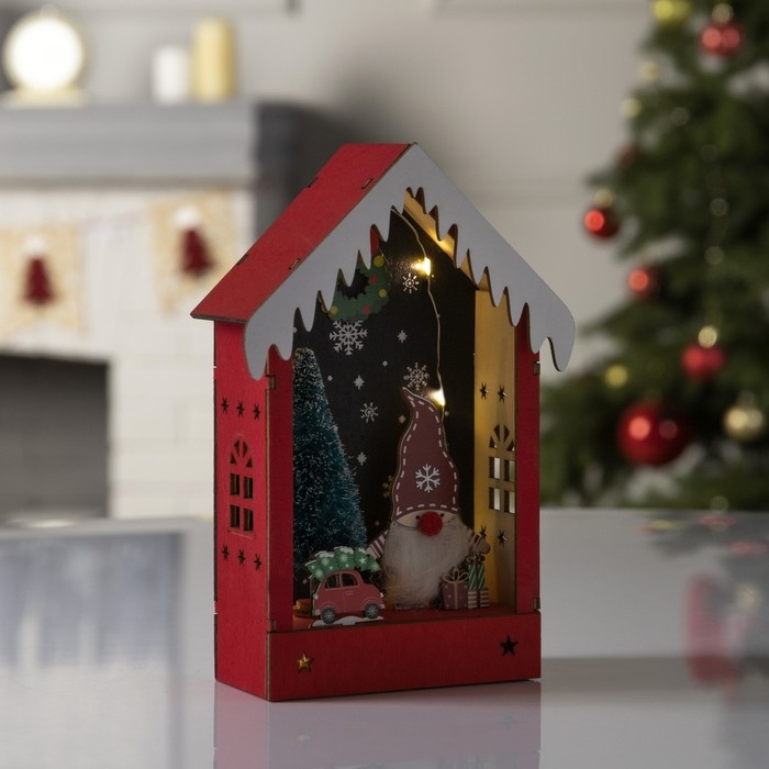Светодиодная фигура &laquo;Красная хижина&raquo; 10 &times; 19 &times; 5 см, дерево, батарейки АААх2 (не в комплекте), свечение тёплое белое