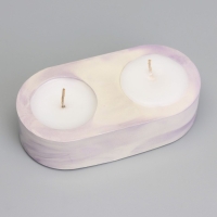 Свечи "Мрамор" в овальном подсвечнике из гипса,12х6х3см, мрамор с фиолетовыми полосками