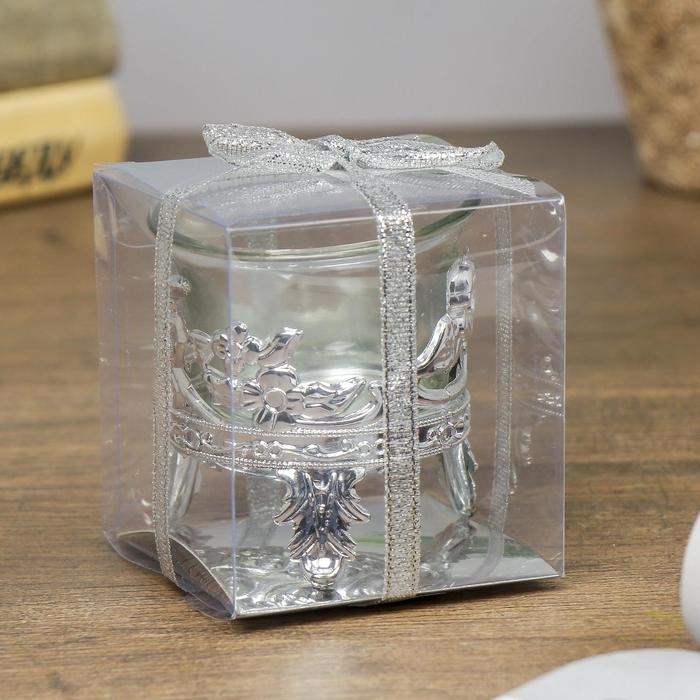 Подсвечник стекло, пластик на 1 свечу Подсвечник стекло, пластик на 1 свечу "Цветочек" серебро 6,5х6х6 см