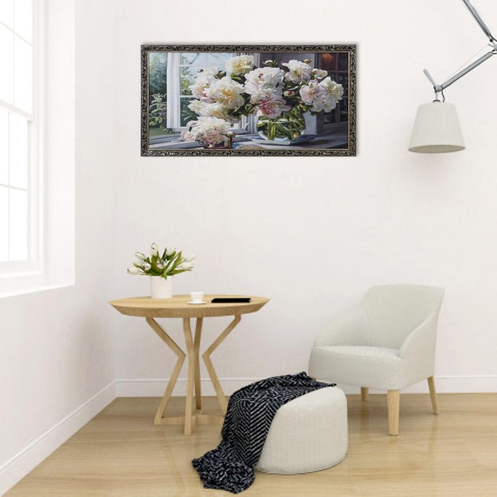 Гобеленовая картина Гобеленовая картина "Георгины на окне" 63*123 см рамка МИКС