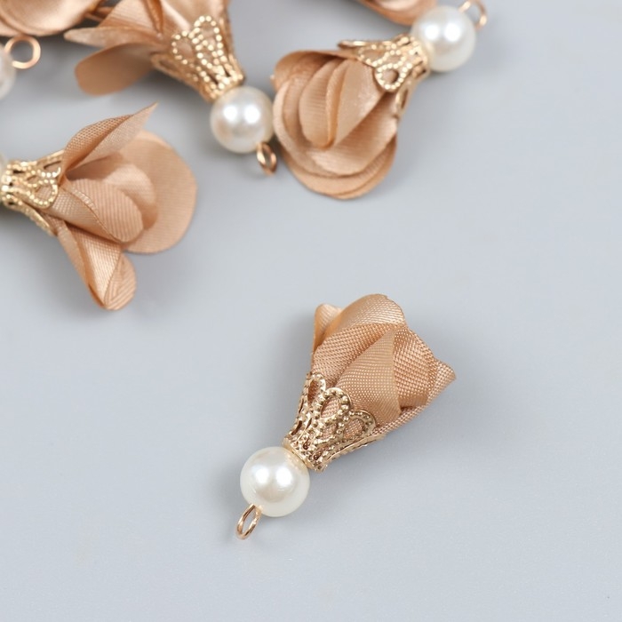 Декор для творчества текстиль Декор для творчества текстиль "Цветок с жемчужиной. Миндаль" набор 10 шт 2,5 см