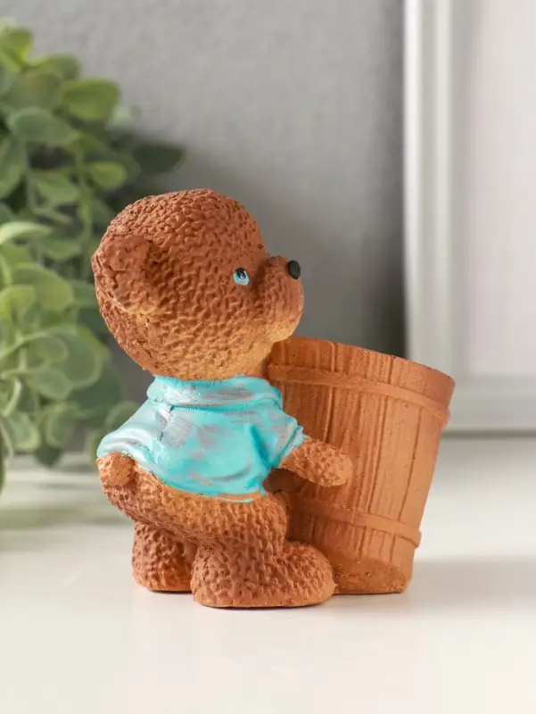 Подставка для мелочей &laquo;Медведь с горшком&raquo; 9&times;10&times;6 см, мультиколор, гипс