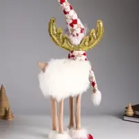 Кукла интерьерная "Лосик в белой шубе, колпаке и шарфе с узорами" 22х12х48 см