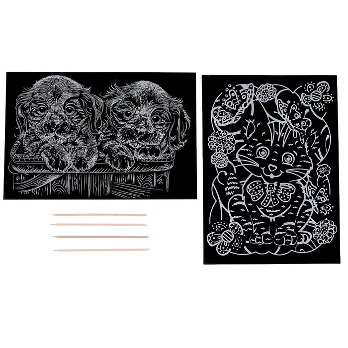Гравюра детская &laquo;Котик и собачки&raquo;, объёмная