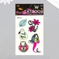 Переводные тату цветные &laquo;Любовь русалки&raquo;, временные татуировки светящиеся, 14.3&times;7.5 см