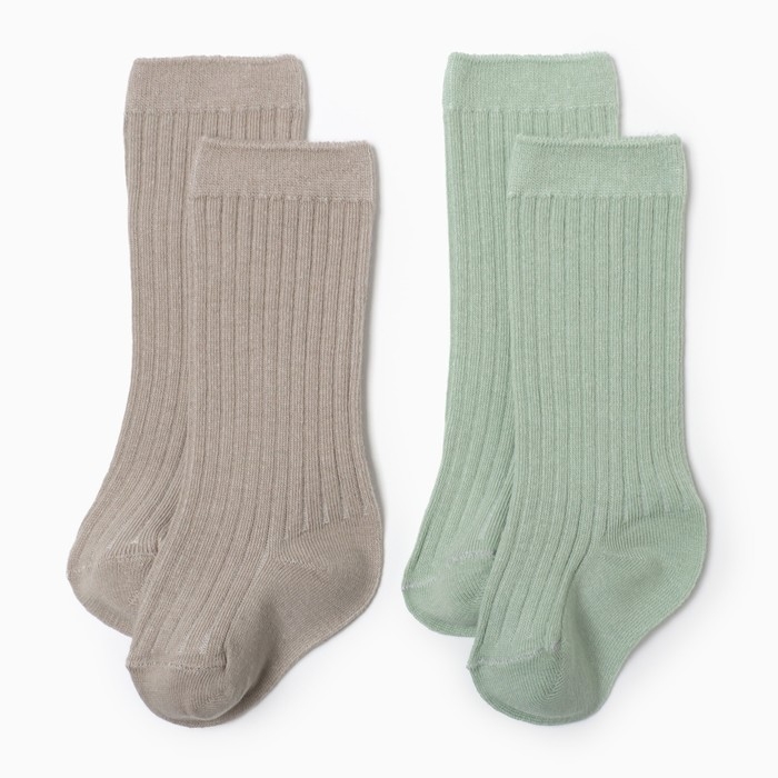 Гольфы детские 2 пары Крошка Я BASIC LINE, 12-14 см, зеленый/ бежевый