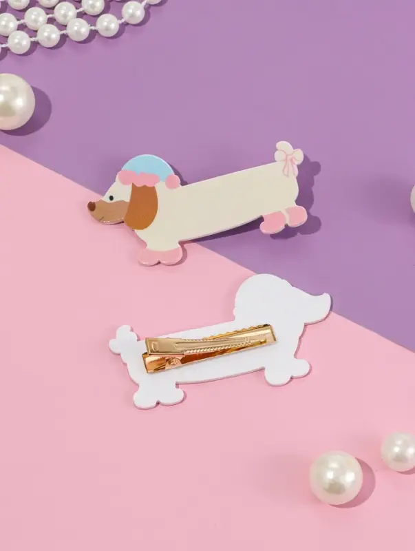 Зажим для волос "Мультизаврик" (набор 2 шт) собака в шапке, 7 см