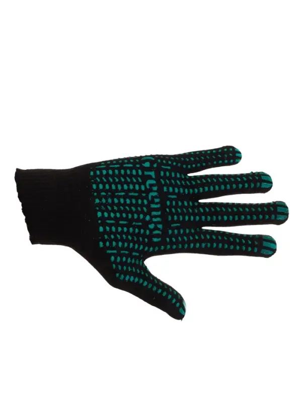 Перчатки садовые, хб, вязка 10 класс, 6 нитей, размер 9, с ПВХ точками, чёрные, Greengo