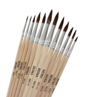 Набор кистей, белка, круглые, 12 шт.: №1, 2, 3, 4, 5, 6, 7, 8, 9, 10, 11, 12, с деревянными ручками