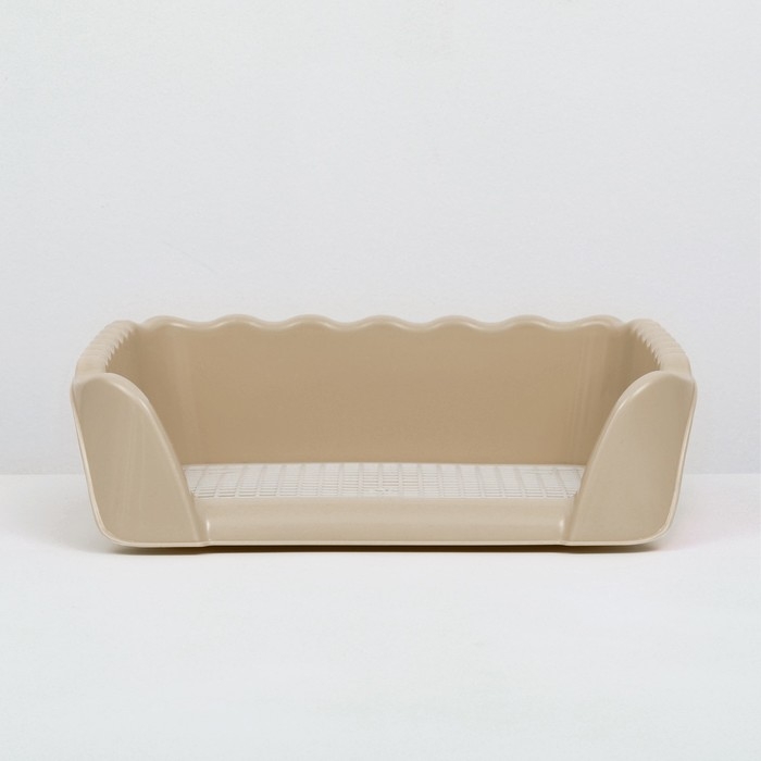 Туалет для собак с высокими бортами и съемной сеткой 38х36х12 см, бежевый