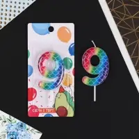 Свеча для торта, цифра &laquo;9&raquo;, разноцветная, 5,5 х 8 см.