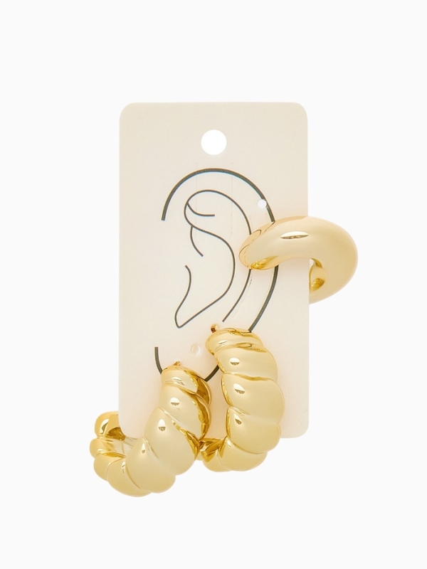 Набор серьги и каффы 3 шт. &laquo;Косичка&raquo; бублик, цвет золото