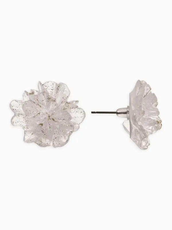 Серьги "Цветок ажурный воздушный", цвет прозрачный белый с блестками