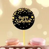 Топпер для торта &laquo;С днём рождения&raquo;, чёрно-золотой
