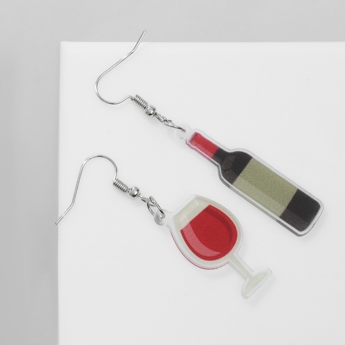 Серьги акрил &laquo;Вино&raquo; и бокал, цветные