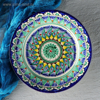 Тарелка Риштанская Керамика "Цветы", 22 см, синяя Тарелка Риштанская Керамика "Цветы", 22 см, синяя