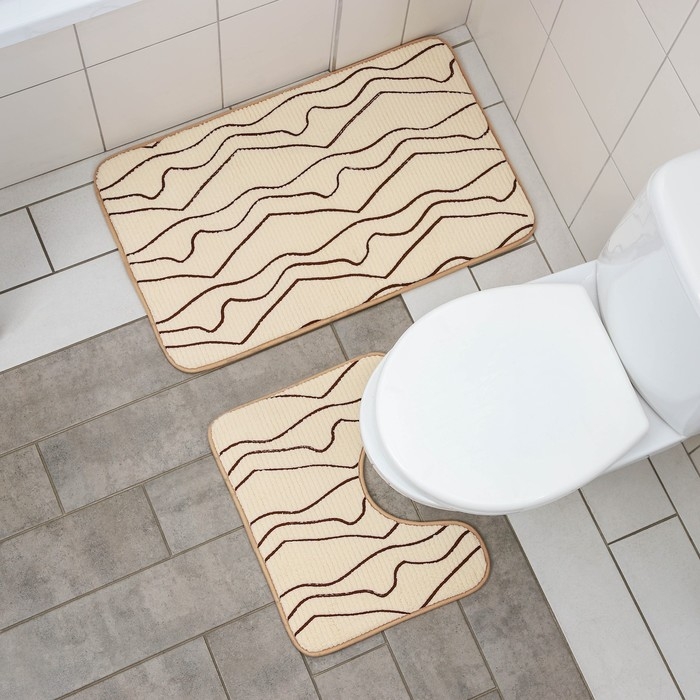 Коврики для ванной и туалета Доляна Lightning, 2 шт: 40&times;50 см, 50&times;80 см, цвет бежевый