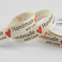 Лента хлопковая &laquo;Handmade with love&raquo;, 15 мм, 23 м &plusmn; 1 м, цвет бежевый