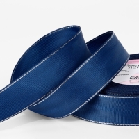 Лента репсовая 25мм*25&plusmn;1ярд(23м&plusmn;1м) серебряные нити №038 тёмно-синий АУ