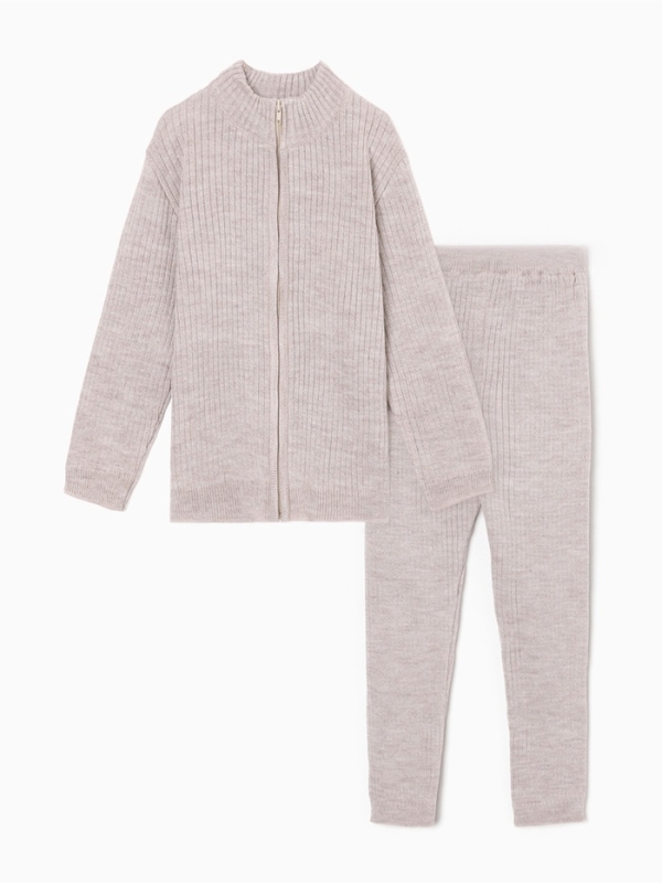 Костюм детский вязаный (кофта и брюки) MINAKU, цвет бежевый, рост 134 см