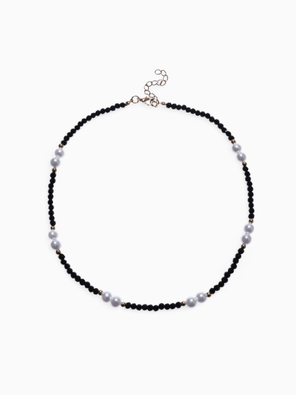 Бусы &laquo;Бисер&raquo; бусина №8, чёрно-белый в золоте, 40 см