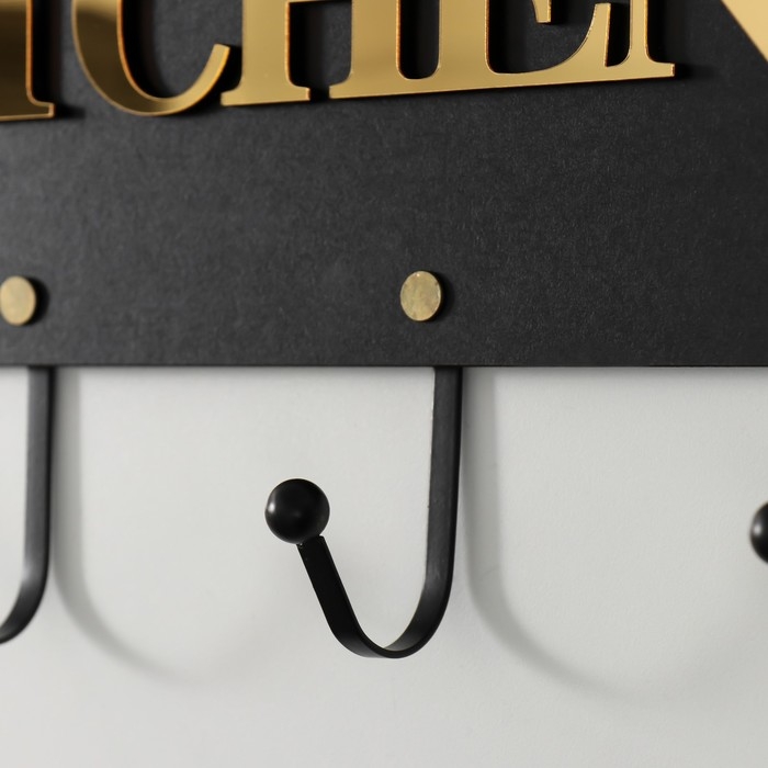 Крючки декоративные дерево Крючки декоративные дерево "Кухонные принадлежности" чёрный, зеркальный 4,3х34х22,3 см