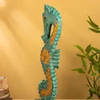 Сувенир интерьерный "Морской конь" 18х9х60 см, дерево, цв. зелёный