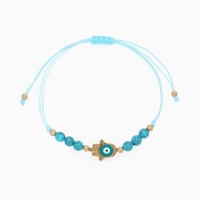 Браслет-оберег &laquo;Глазик&raquo; на нити, рука Хамса, цвет голубой в золоте