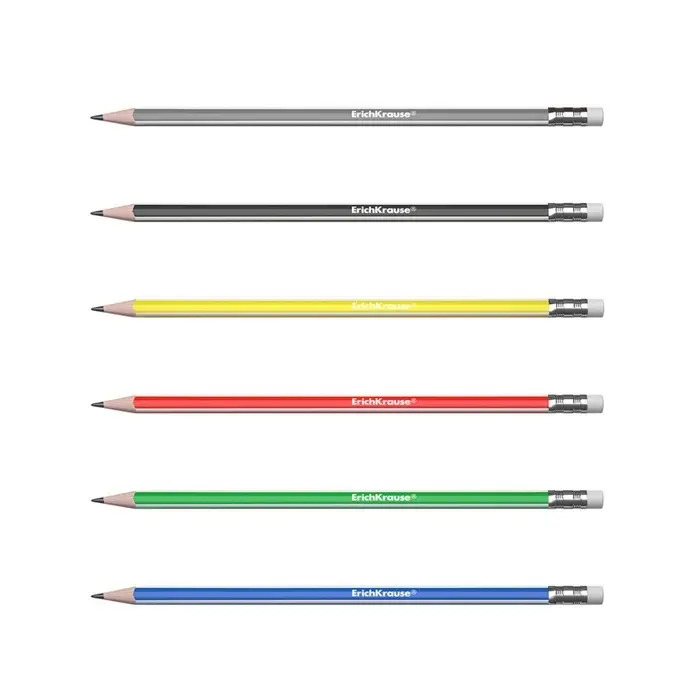 Карандаш чернографитный с ластиком ErichKrause "Classic triangle 101", HB, грифель d=2.2 мм, пластик, трёхгранный в коробке, микс