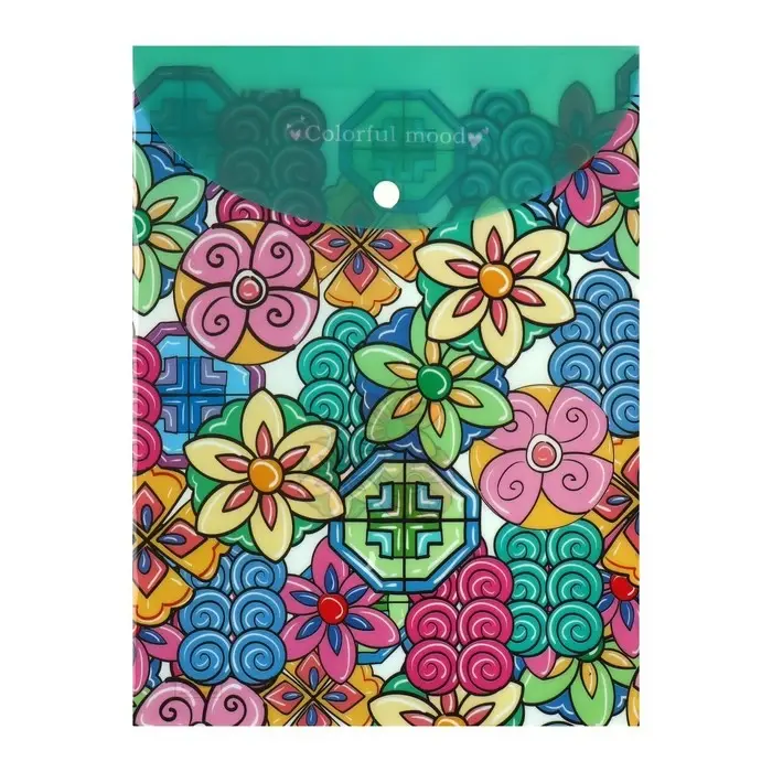 Папка-конверт на кнопке, А4, 180 мкм, "Цветы", МИКС