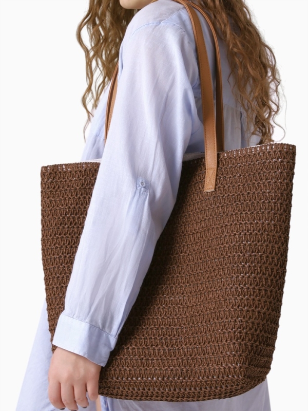 Сумка пляжная Одноцвет, 47*14*35, отд на молнии, подкладка, коричневый Сумка пляжная Одноцвет, 47*14*35, отд на молнии, подкладка, коричневый