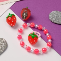 Набор детский &laquo;Выбражулька&raquo; 3 предмета: клипсы, браслет, кольцо, клубнички, цветной