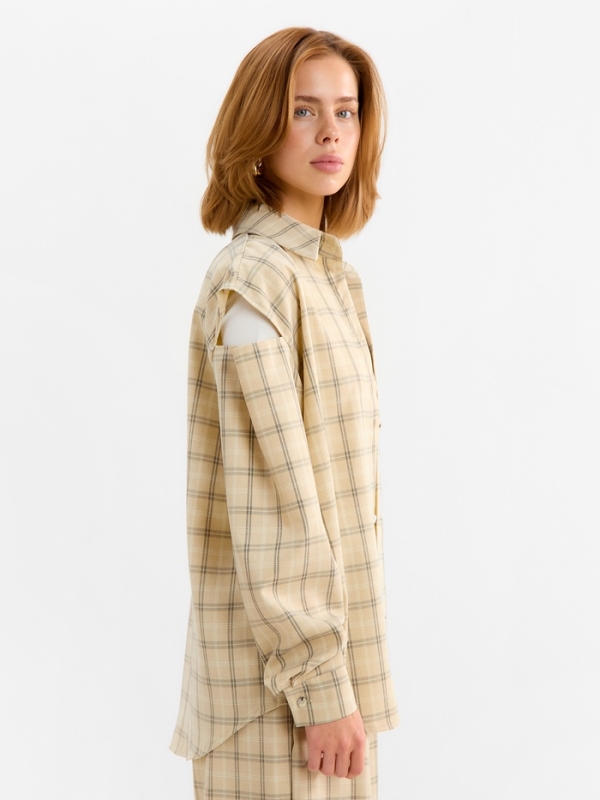Рубашка женская MINAKU: Casual Collection цвет бежевый в клетку, р-р 42