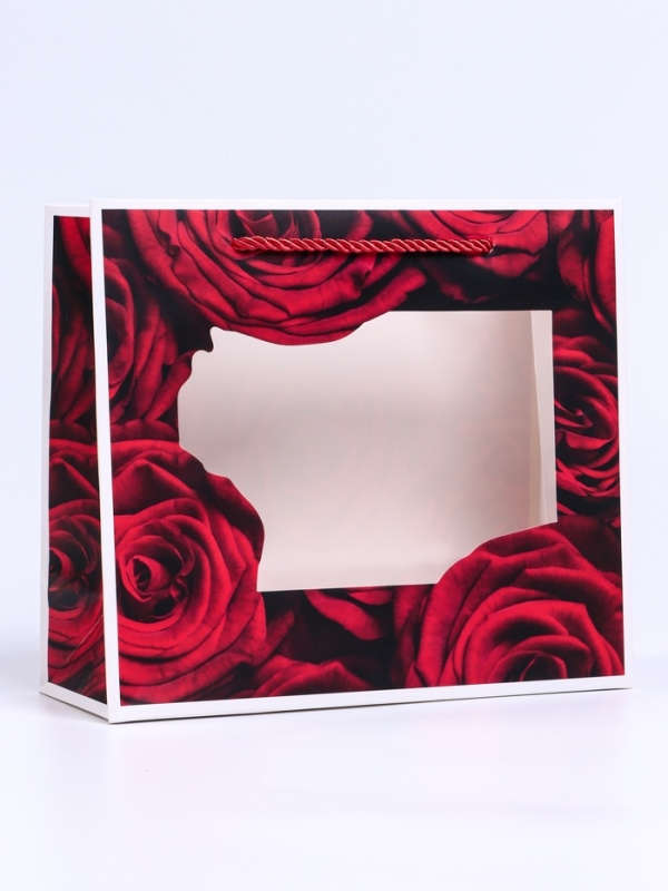 Пакет подарочный с окном "Розы", 25 х 10 х 22 см